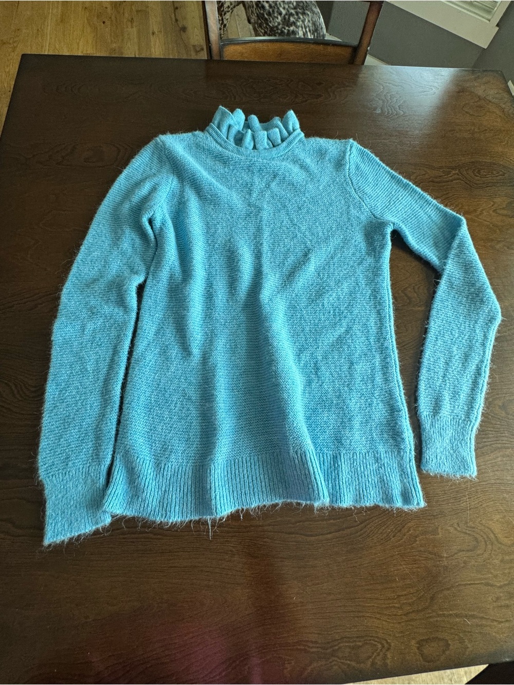 JCrew Blue Ruffled Neck Women’s Sweater